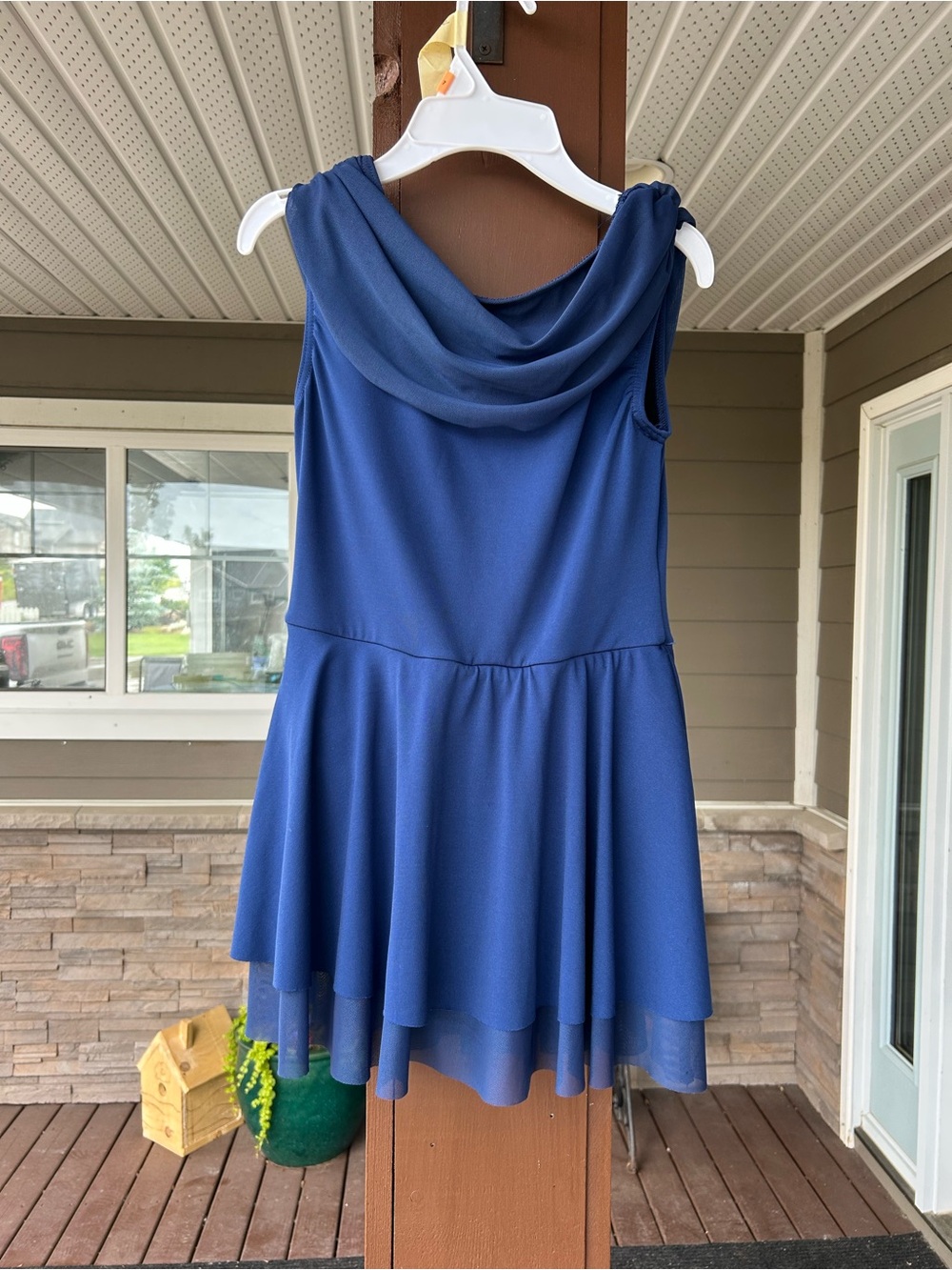 Weissman Navy Blue Dance Costume with Draped Cowl Neck